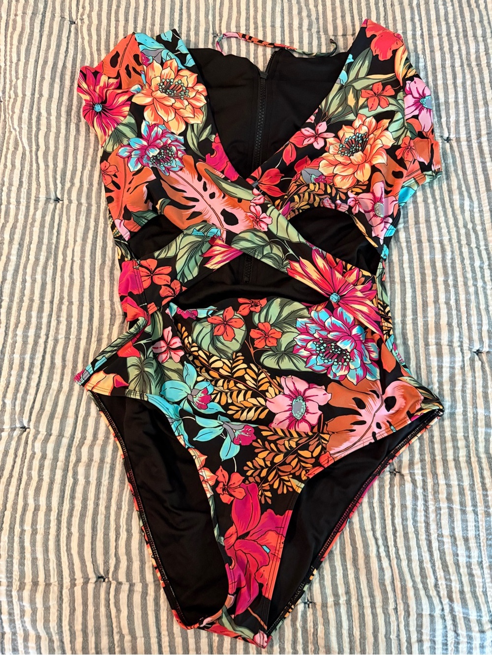 O'Neill Black One-Piece Swimsuit with Bright Floral Print